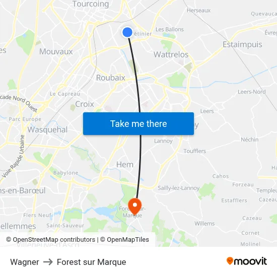Wagner to Forest sur Marque map