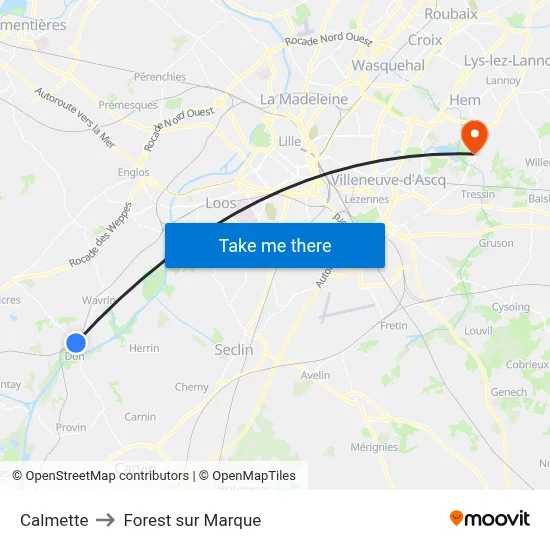 Calmette to Forest sur Marque map