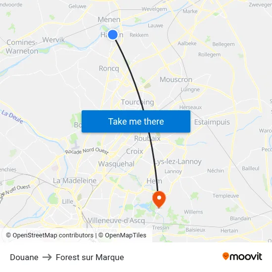 Douane to Forest sur Marque map