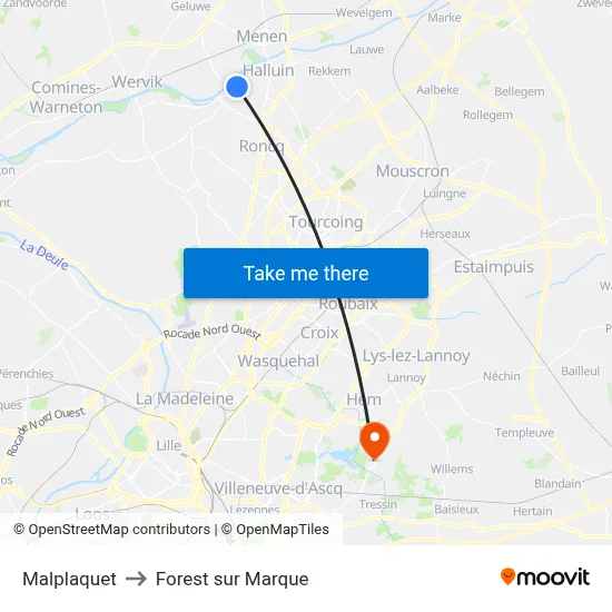 Malplaquet to Forest sur Marque map