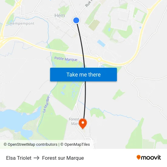 Elsa Triolet to Forest sur Marque map