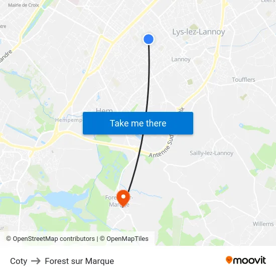 Coty to Forest sur Marque map