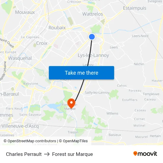 Charles Perrault to Forest sur Marque map