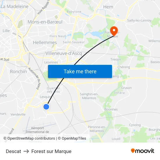 Descat to Forest sur Marque map