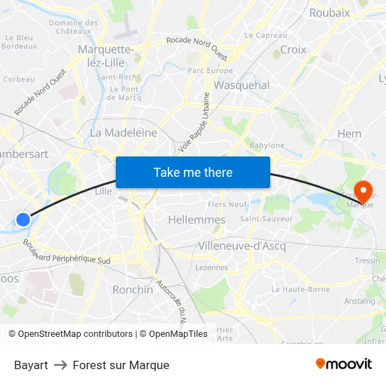 Bayart to Forest sur Marque map