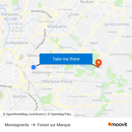 Montagnards to Forest sur Marque map