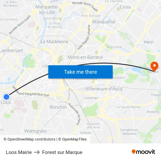 Loos Mairie to Forest sur Marque map