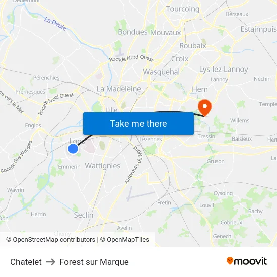 Chatelet to Forest sur Marque map