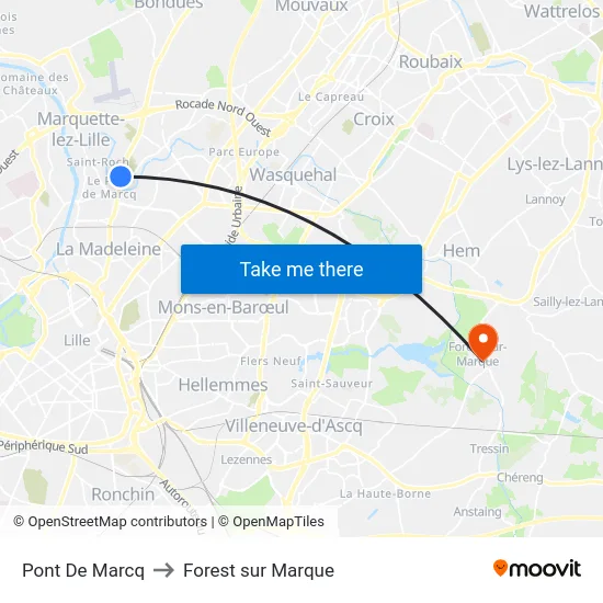 Pont De Marcq to Forest sur Marque map