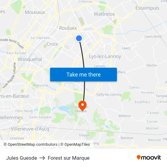 Jules Guesde to Forest sur Marque map