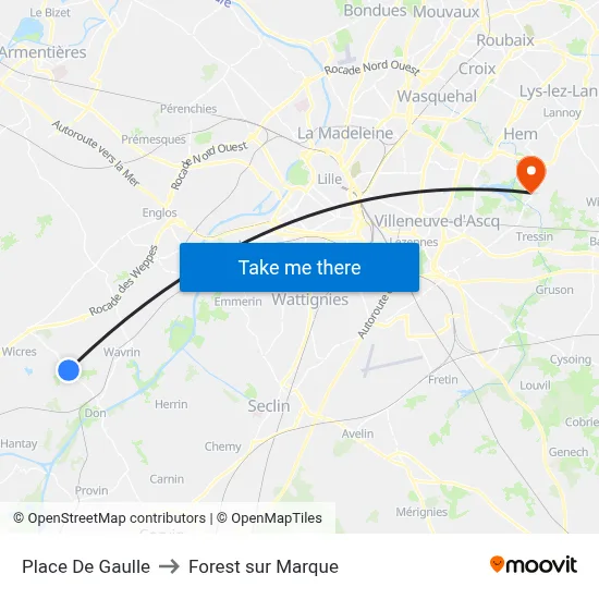 Place De Gaulle to Forest sur Marque map