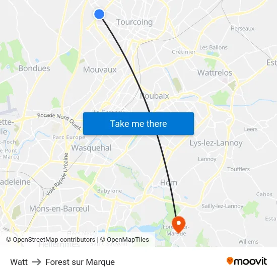 Watt to Forest sur Marque map