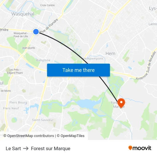 Le Sart to Forest sur Marque map