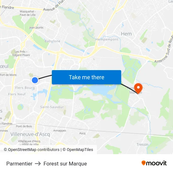 Parmentier to Forest sur Marque map