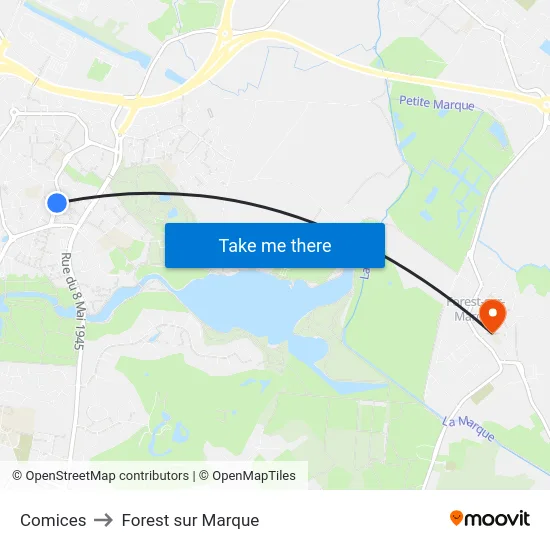 Comices to Forest sur Marque map