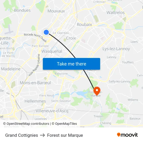 Grand Cottignies to Forest sur Marque map