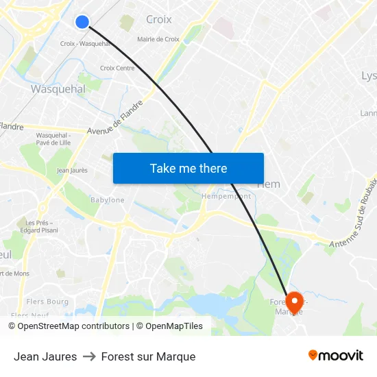 Jean Jaures to Forest sur Marque map