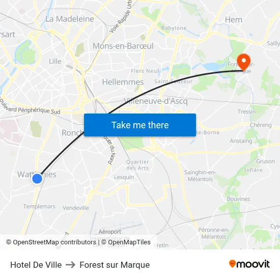 Hotel De Ville to Forest sur Marque map