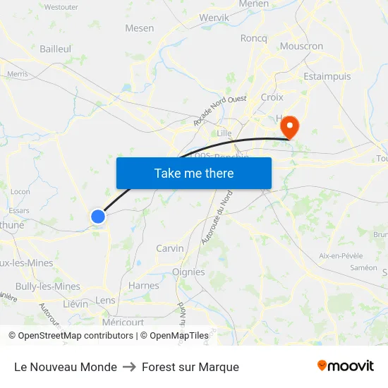 Le Nouveau Monde to Forest sur Marque map