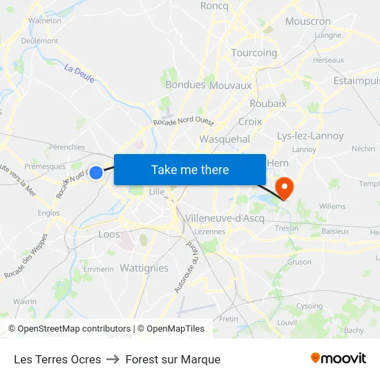 Les Terres Ocres to Forest sur Marque map