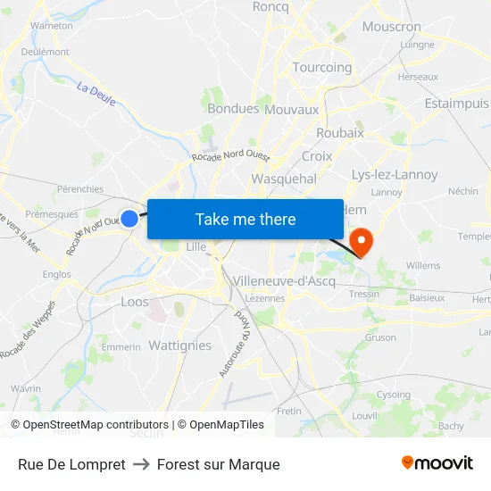 Rue De Lompret to Forest sur Marque map