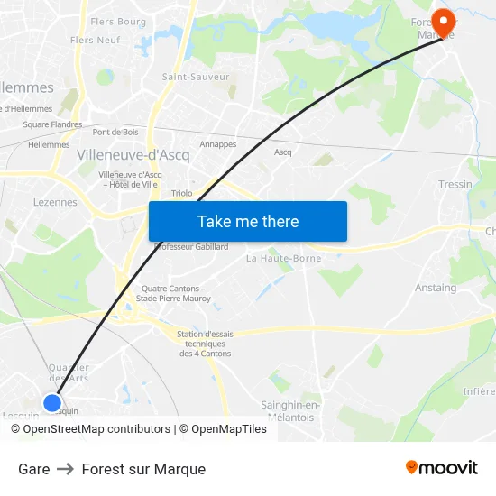 Gare to Forest sur Marque map