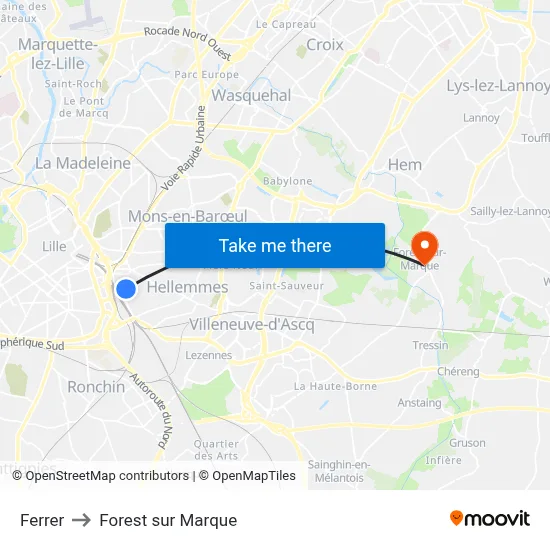 Ferrer to Forest sur Marque map