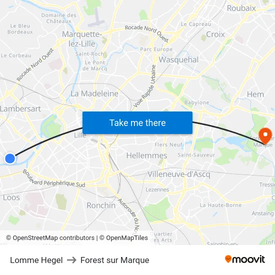 Lomme Hegel to Forest sur Marque map