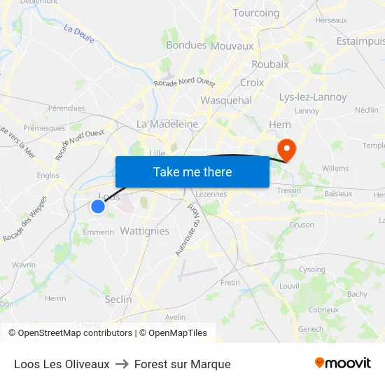 Loos Les Oliveaux to Forest sur Marque map
