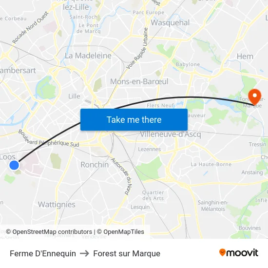 Ferme D'Ennequin to Forest sur Marque map