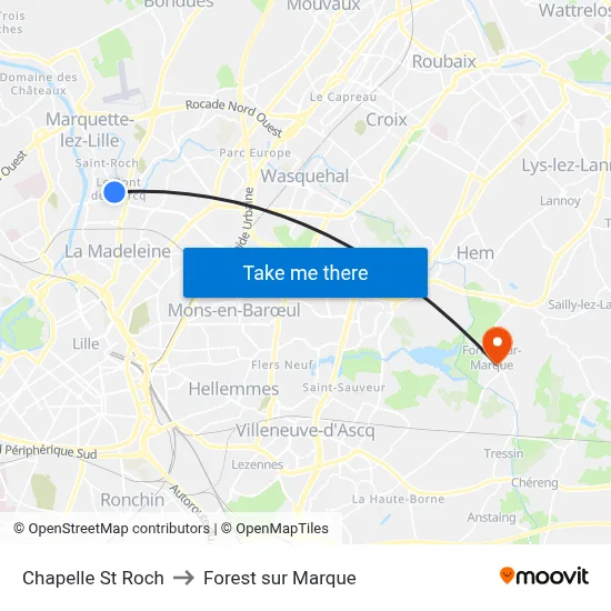 Chapelle St Roch to Forest sur Marque map