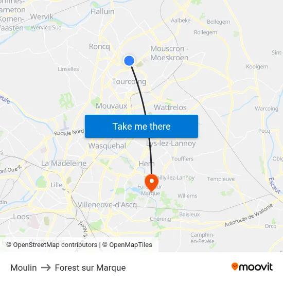 Moulin to Forest sur Marque map
