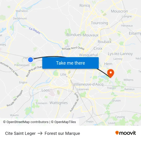 Cite Saint Leger to Forest sur Marque map