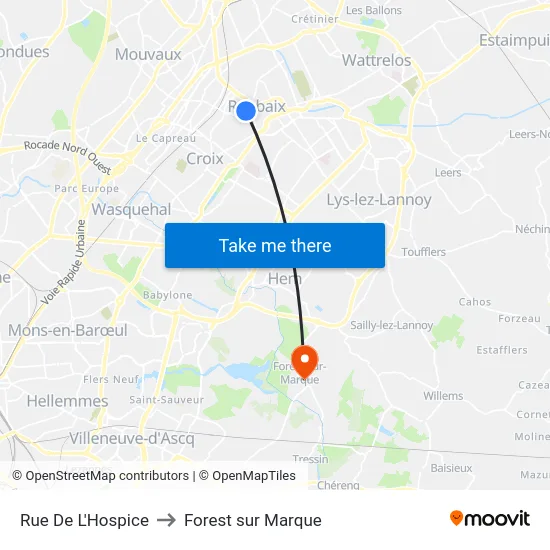 Rue De L'Hospice to Forest sur Marque map