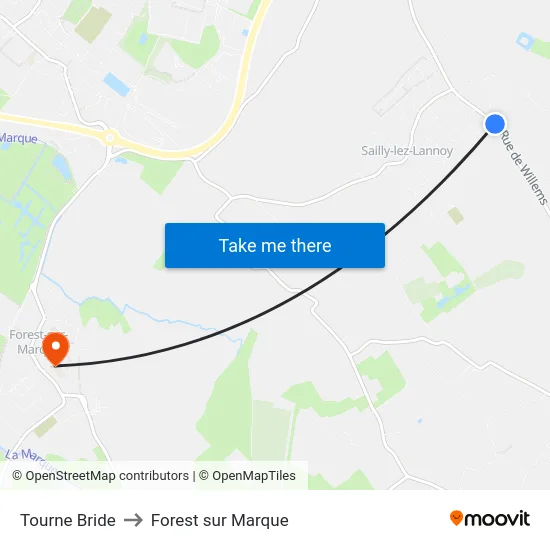 Tourne Bride to Forest sur Marque map