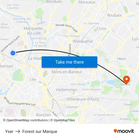 Yser to Forest sur Marque map