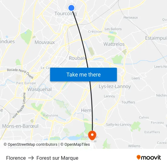 Florence to Forest sur Marque map