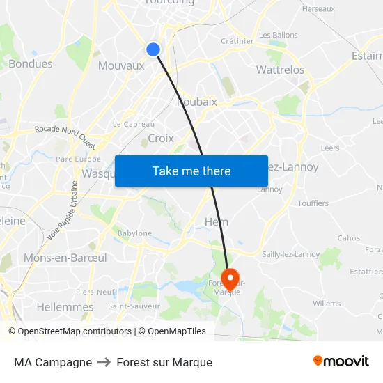 MA Campagne to Forest sur Marque map