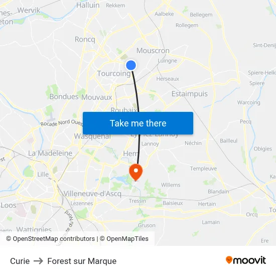 Curie to Forest sur Marque map