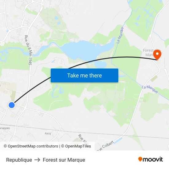Republique to Forest sur Marque map