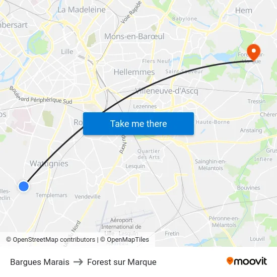 Bargues Marais to Forest sur Marque map