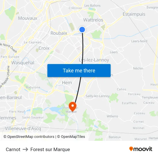 Carnot to Forest sur Marque map