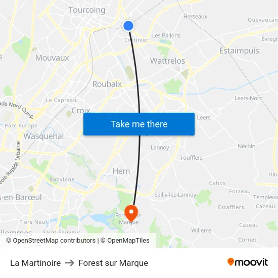 La Martinoire to Forest sur Marque map