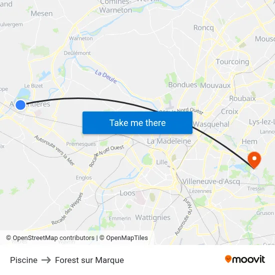 Piscine to Forest sur Marque map