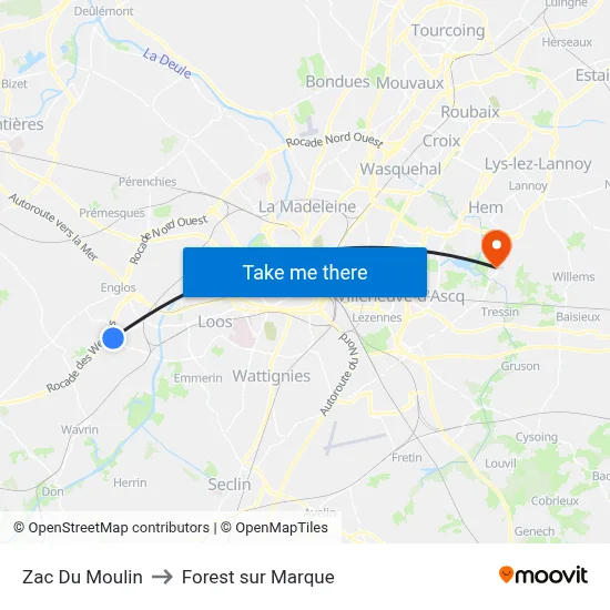 Zac Du Moulin to Forest sur Marque map