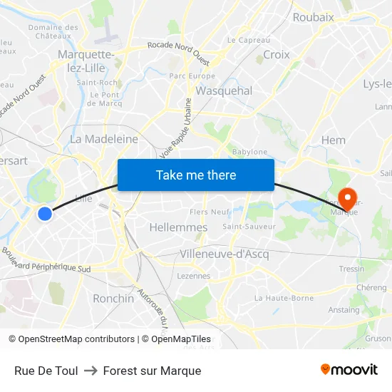 Rue De Toul to Forest sur Marque map
