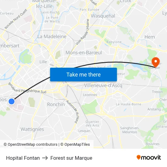 Hopital Fontan to Forest sur Marque map
