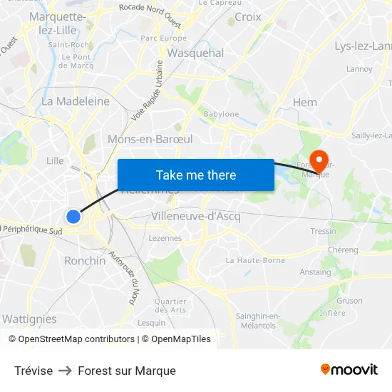 Trévise to Forest sur Marque map
