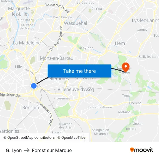 G. Lyon to Forest sur Marque map