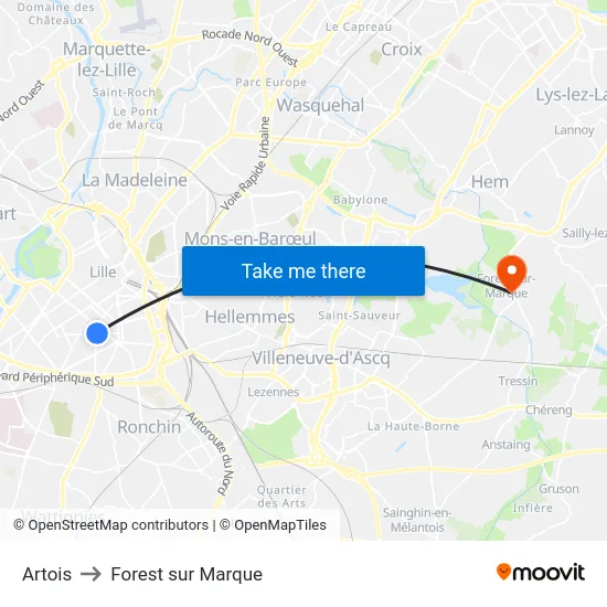 Artois to Forest sur Marque map